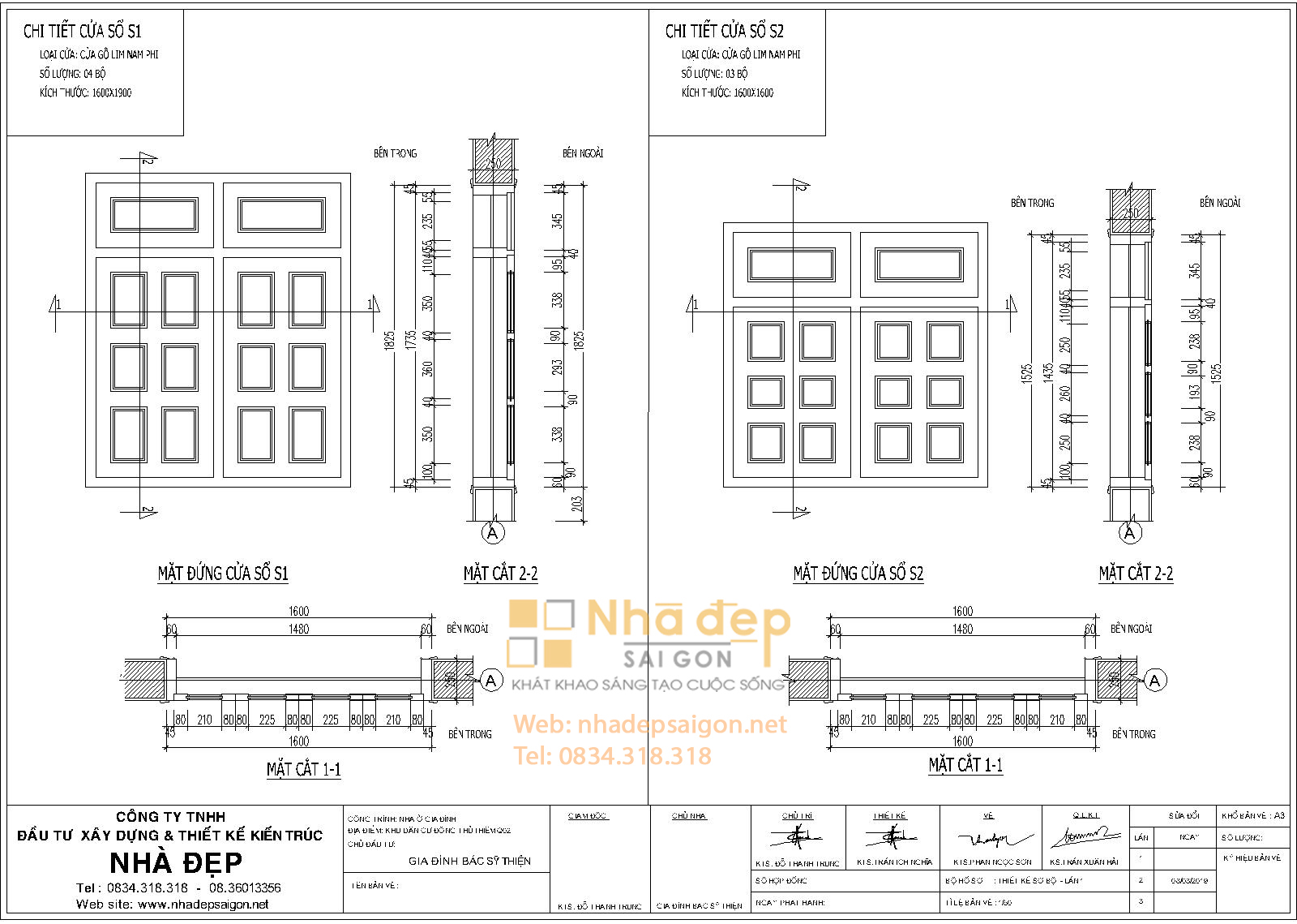 Bản vẽ cửa sổ S1, S2 theo phong thủy