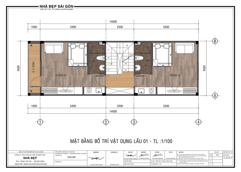 Thiết kế nhà 4.5x14 tầng 1