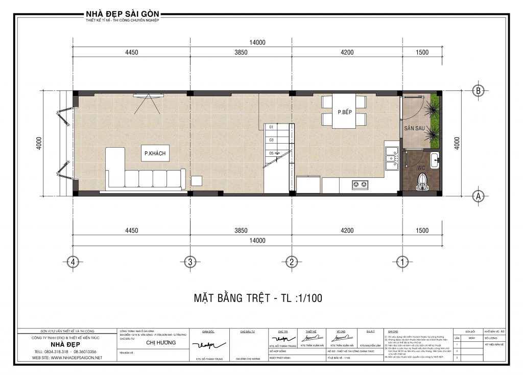 Thiết kế nhà 4x14 tầng trệt