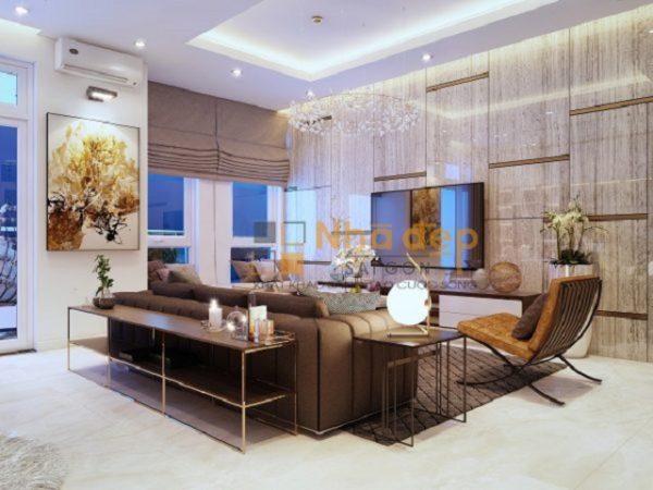 Mẫu nhà 5x16 – phòng khách được phối màu rất tinh tế