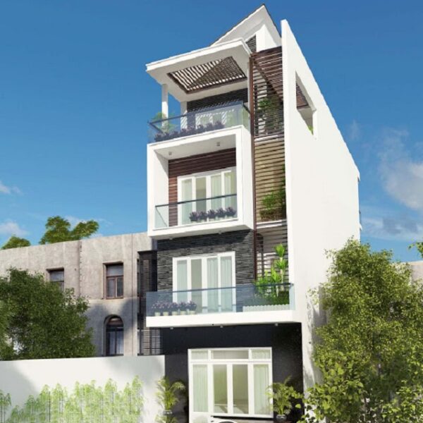Mẫu nhà 6x19 nổi bật với thiết kế hiện đại bằng việc sử dụng khối kiến trúc chắc chắn