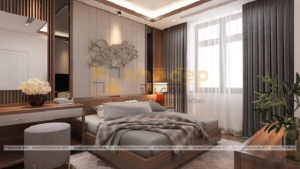 Mẫu nhà 7x18 - Phòng ngủ dành cho người lớn được hướng ra ban công nên tận dụng được ánh sáng tự nhiên
