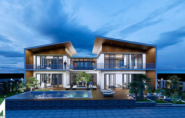 Mẫu nhà mái lệch 2 tầng – mẫu 2