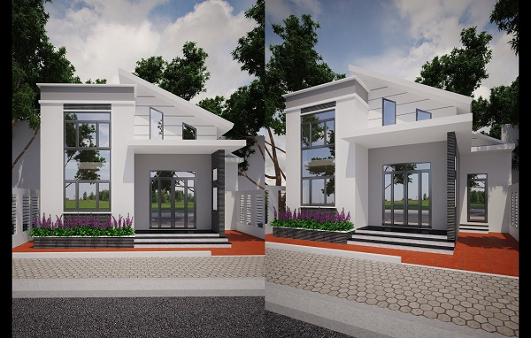 Mẫu nhà mái lệch 1 tầng, 1 tum – mẫu 6