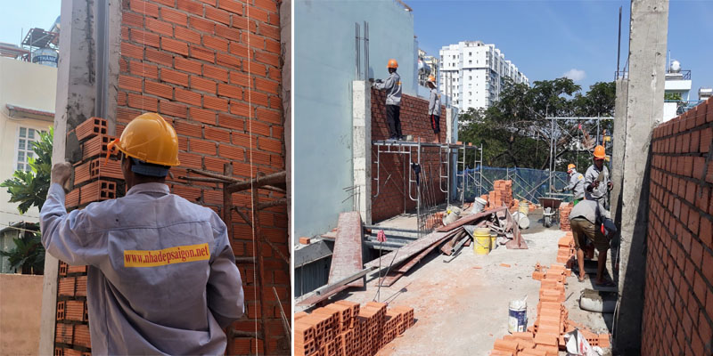 công tác xây tường nhà