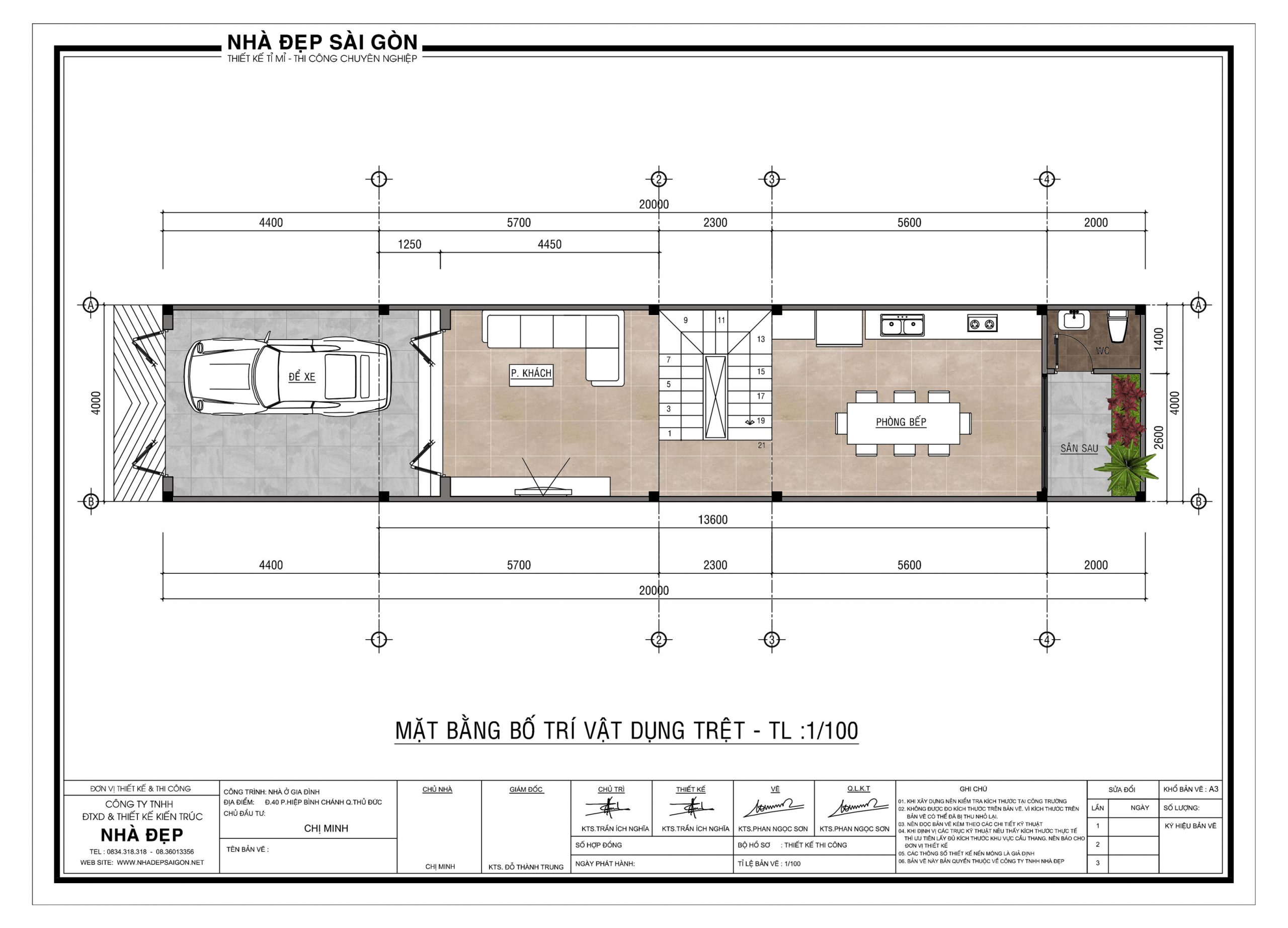 Tầng trệt của bản vẽ thiết kế nhà phố 4x20