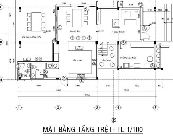 Bản vẽ thiết kế tầng trệt mẫu nhà 8x17