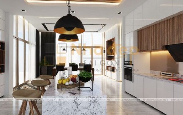Mẫu nhà 8x17 - Khu vực bàn ăn được đặt cạnh cửa kính đảm bảo ánh sáng tự nhiên xuyên suốt
