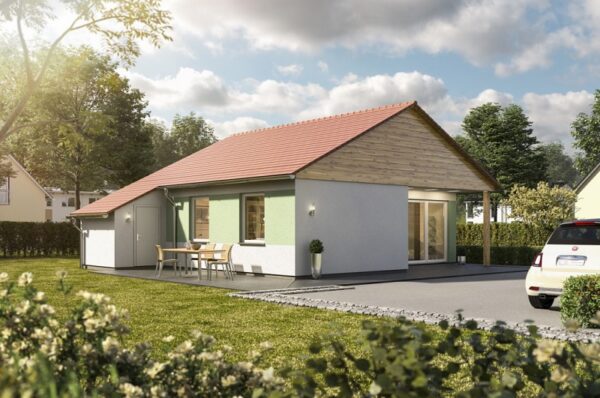 Mẫu nhà cấp 4 có mái mái tôn có thiết kế sân vườn rộng rãi