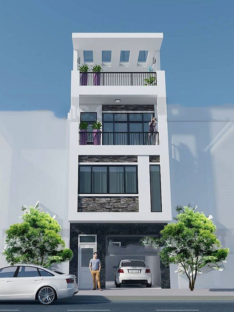 Mẫu 4 cho thiết kế nhà phố có tầng hầm để xe