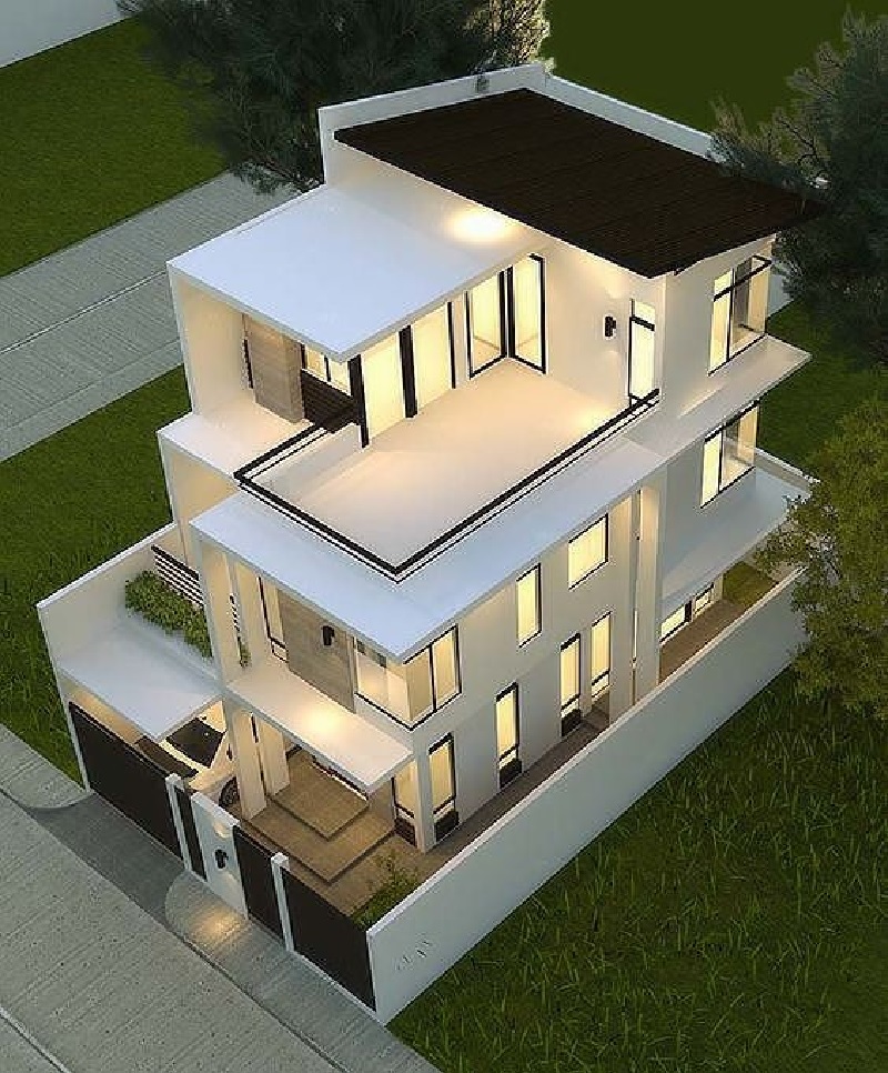 Mẫu nhà lệch tầng rộng, hệ thống đèn sáng tốt