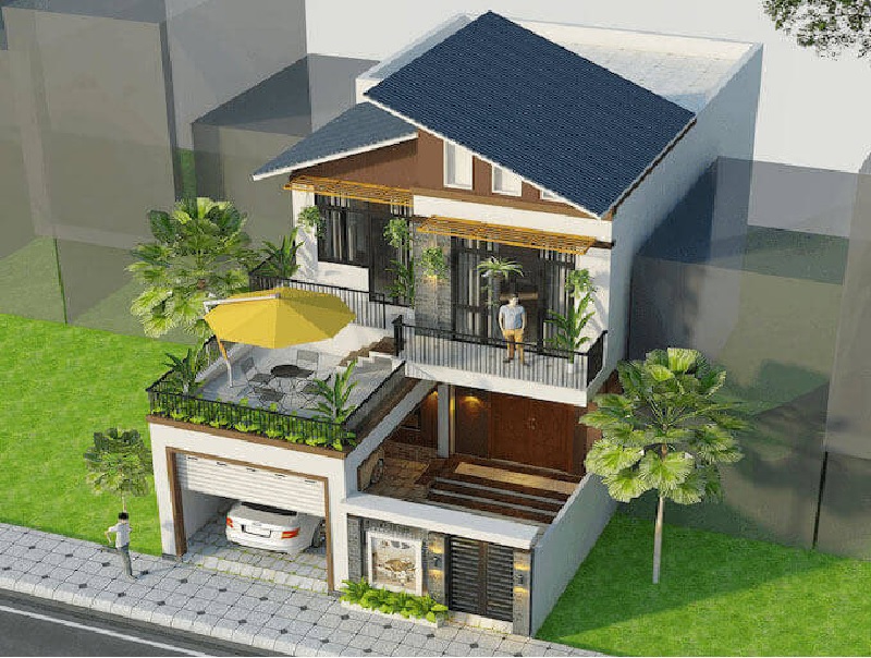 Mẫu nhà lệch tầng sân vườn đẹp