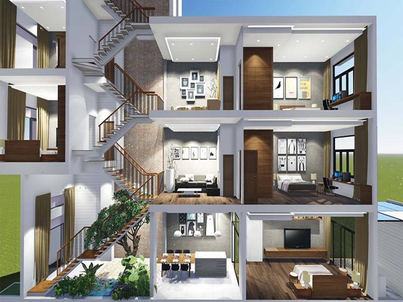 Mẫu nhà lệch tầng có cây xanh thoáng mát