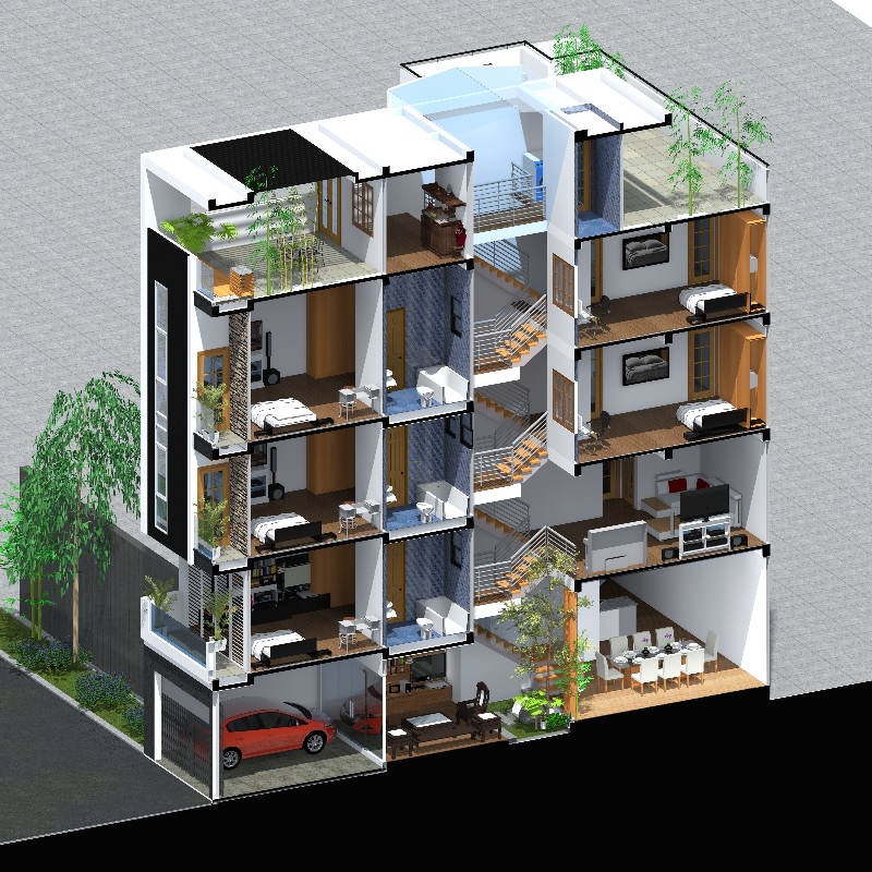 Mẫu nhà lệch tầng hiện đại, sang trọng