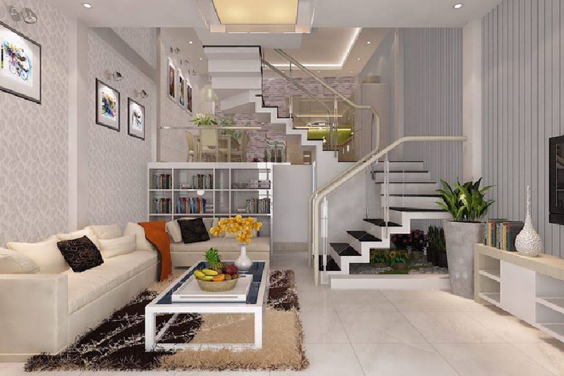 Mẫu nhà lệch tầng tông trắng