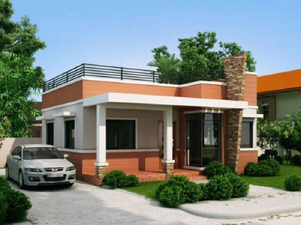 Mẫu nhà cấp 4 mái bằng có bãi đậu Ô-tô