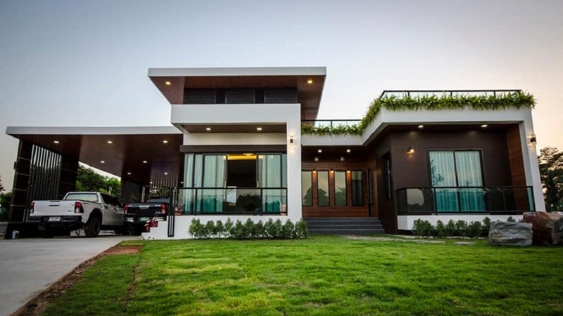 Biệt thự 1 tầng hiện đại thiết kế nhiều mảng xanh