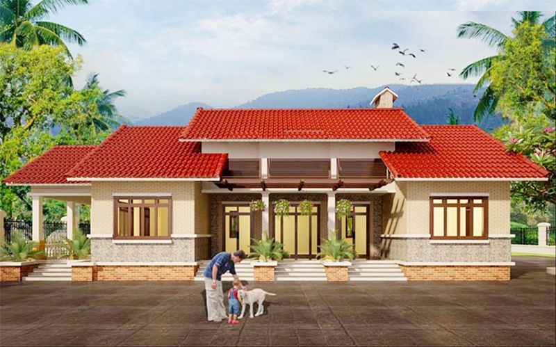 Mẫu nhà ba gian ngói đỏ