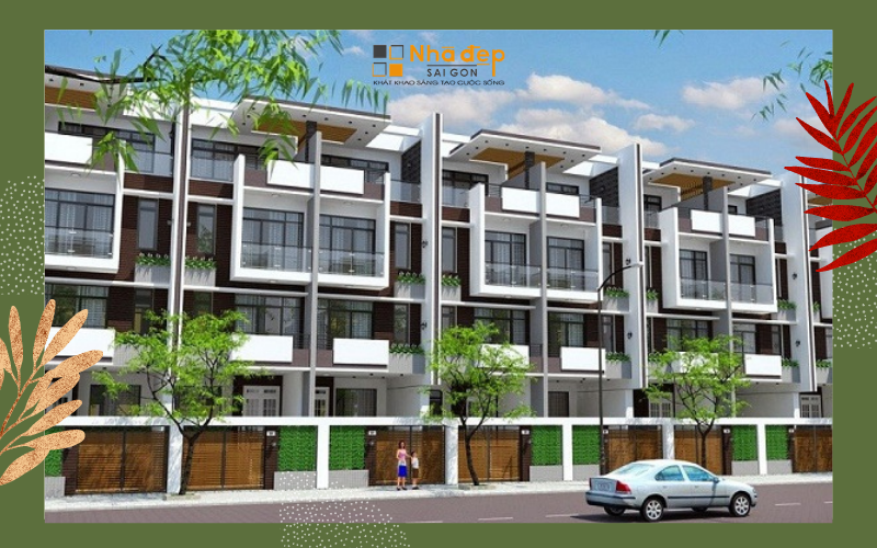 Mẫu nhà phố liền kề được xây dựng tương đồng thống nhất, màu chủ đạo được chọn là màu trắng tinh tế và sang trọng. Mặt tiền trước nhà vô cùng rộng rãi và thoáng đãng. Đường sá cũng rộng rãi với đầy đủ các phương tiện giao thông công cộng tiện ích