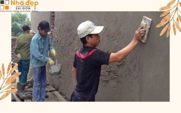 Hình ảnh ngôi nhà đang thiết kế xây dựng chuẩn bị công đoạn trát tường