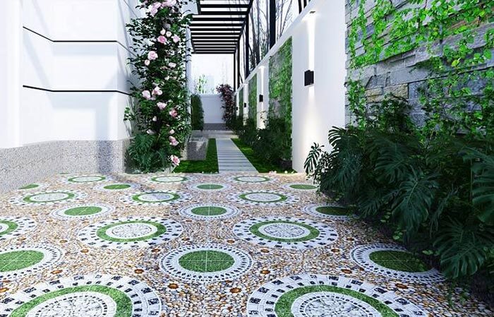 Gạch lát sân chống trơn họa tiết đẹp Gạch lát sân chống trơn họa tiết đẹp