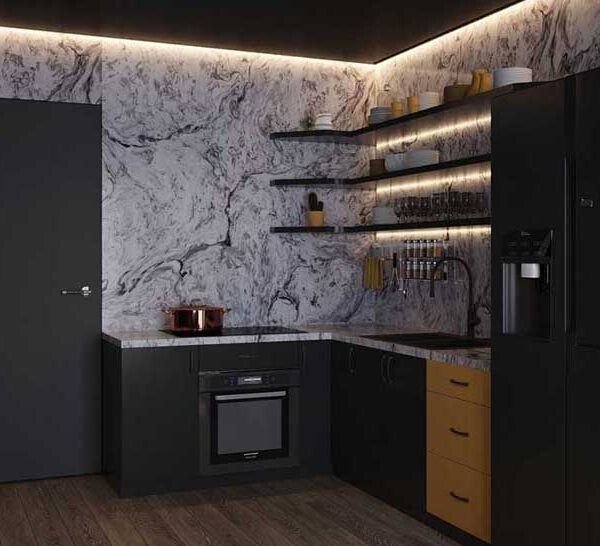 Mẫu 3: Phòng bếp lớn theo phong cách hiện đại với không gian thoáng không bàn đảo mang lại không gian thoáng đãng cho căn bếp